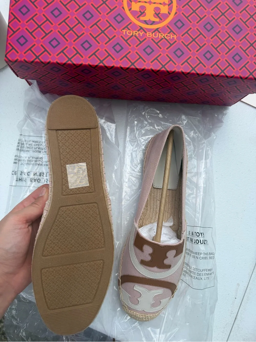 Tory Burch Shell Pink Multi Poppy Espadrille Flats
